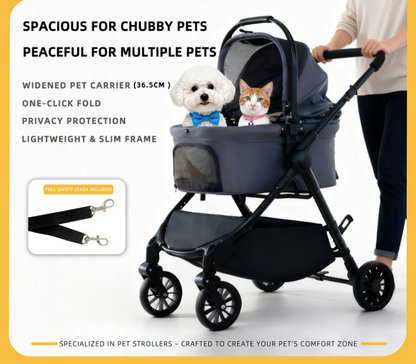 3-in-1 Luxury Detachable Pet Stroller - Versatile Travel System for Dogs & Cats