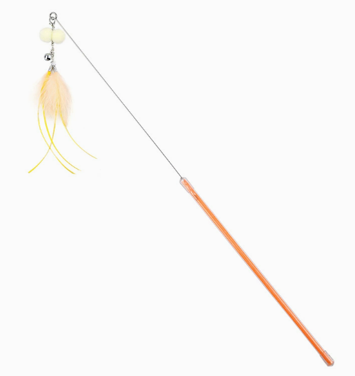 Crystal Acrylic Cat Wand Toy with Jingle Bell and Pom-Poms