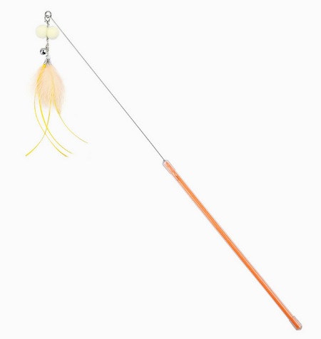 Crystal Acrylic Cat Wand Toy with Jingle Bell and Pom-Poms