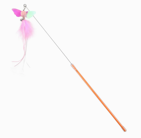 Crystal Acrylic Cat Wand Toy with Jingle Bell and Pom-Poms