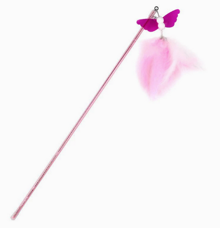 Glitter Cat Wand Toy with Butterfly Attachment and Soft Feathers
