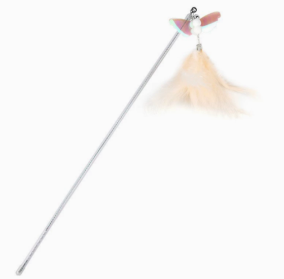 Glitter Cat Wand Toy with Butterfly Attachment and Soft Feathers
