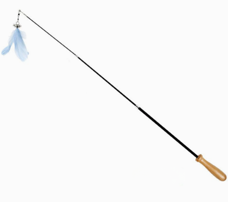 2 & 3 section Retractable Wooden Cat Feather Wand - Telescopic Carbon Fiber Teaser Toy