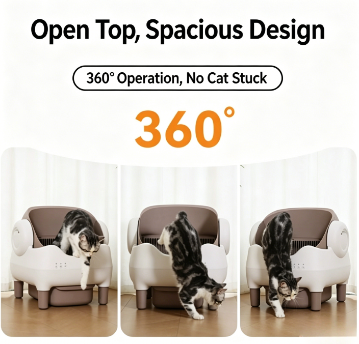 Automatic Self-Cleaning Cat Litter Box, Open-Top Smart Cat Litter Robot with Waste Drawer