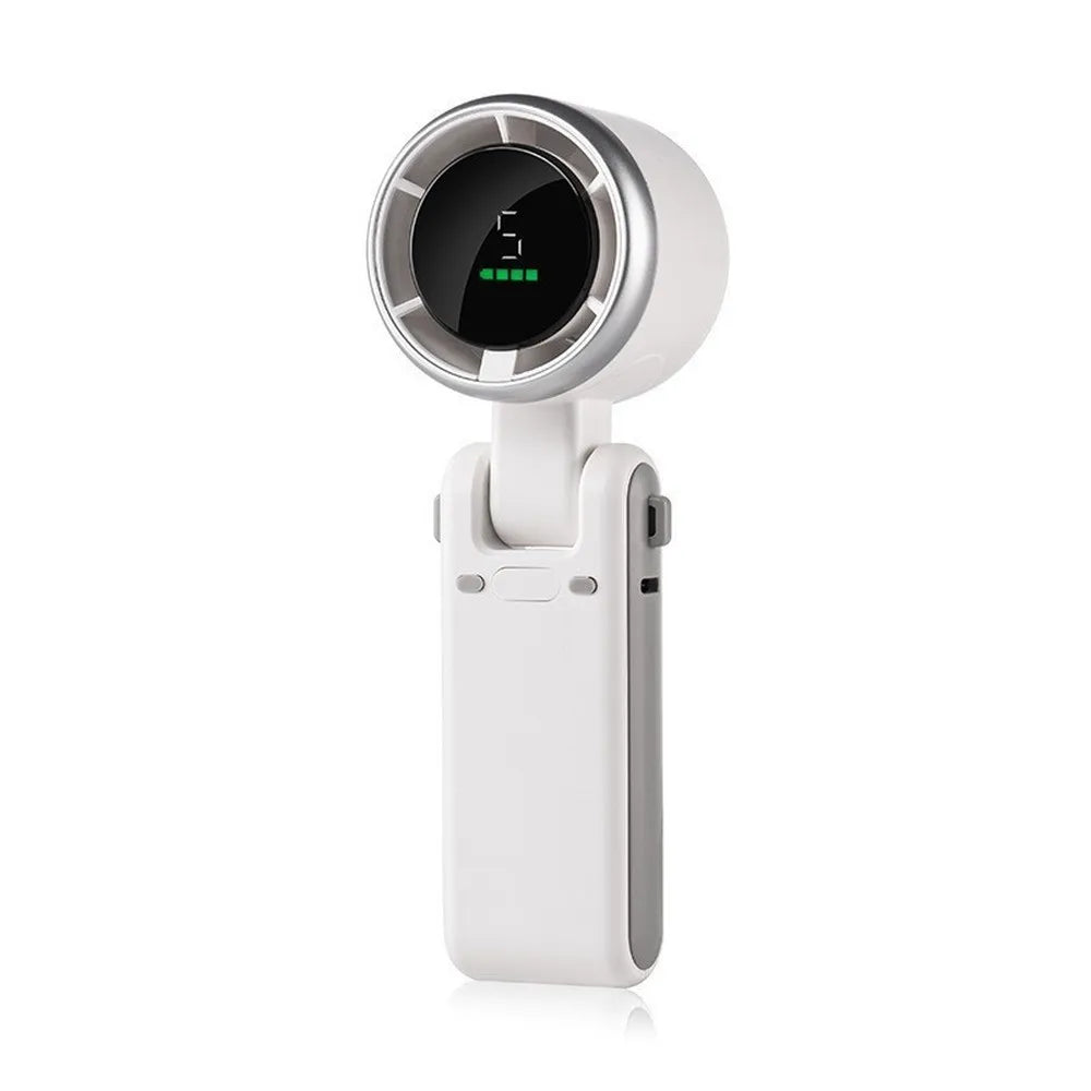 Handheld Mini Fan 5 Speed Foldable Mini Fan Portable Desk Outdoor Neck Hanging USB Rechargeable Fan Phone Stand Display Screen