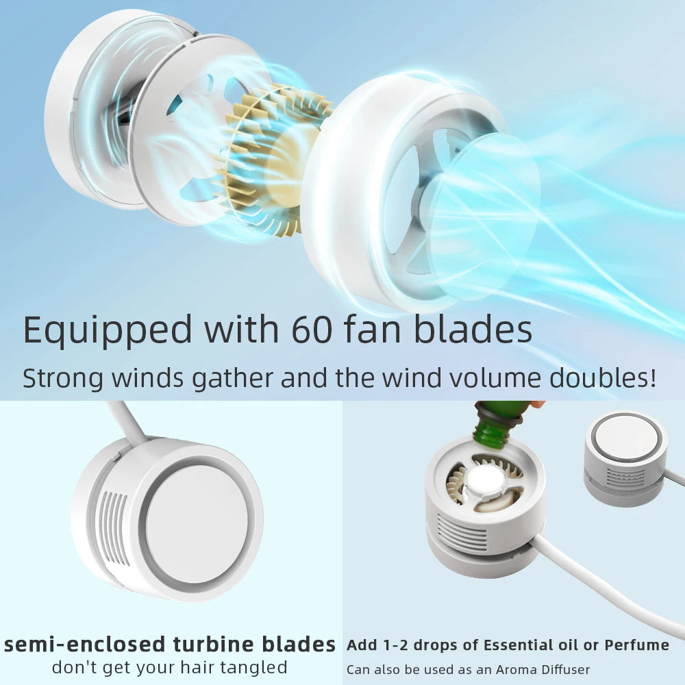Fan Long Battery Lif New Mini Neck Portable No Bladeless Hanging Neck Rechargeable Air Cooler 3 Speed Mini Summer Sport Fan