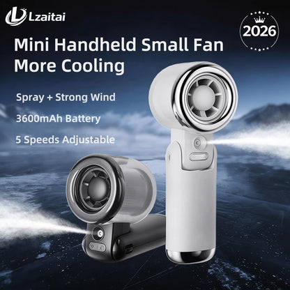 Mini Fan Portable Water Mist Fan 3600mAh 5 Speeds Handheld Foldable Neck Hanging Humidifier Small Spray Fans Type-C Rechargeable