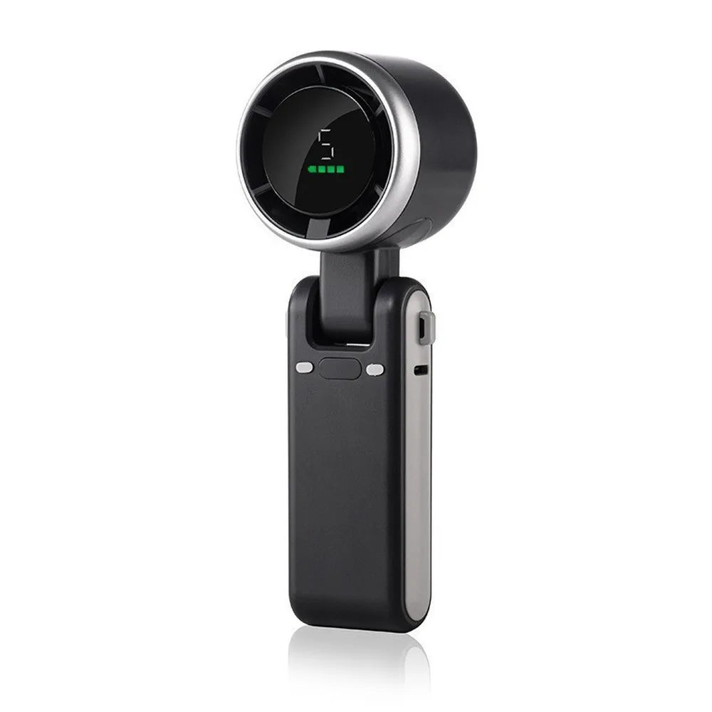 Handheld Mini Fan 5 Speed Foldable Mini Fan Portable Desk Outdoor Neck Hanging USB Rechargeable Fan Phone Stand Display Screen