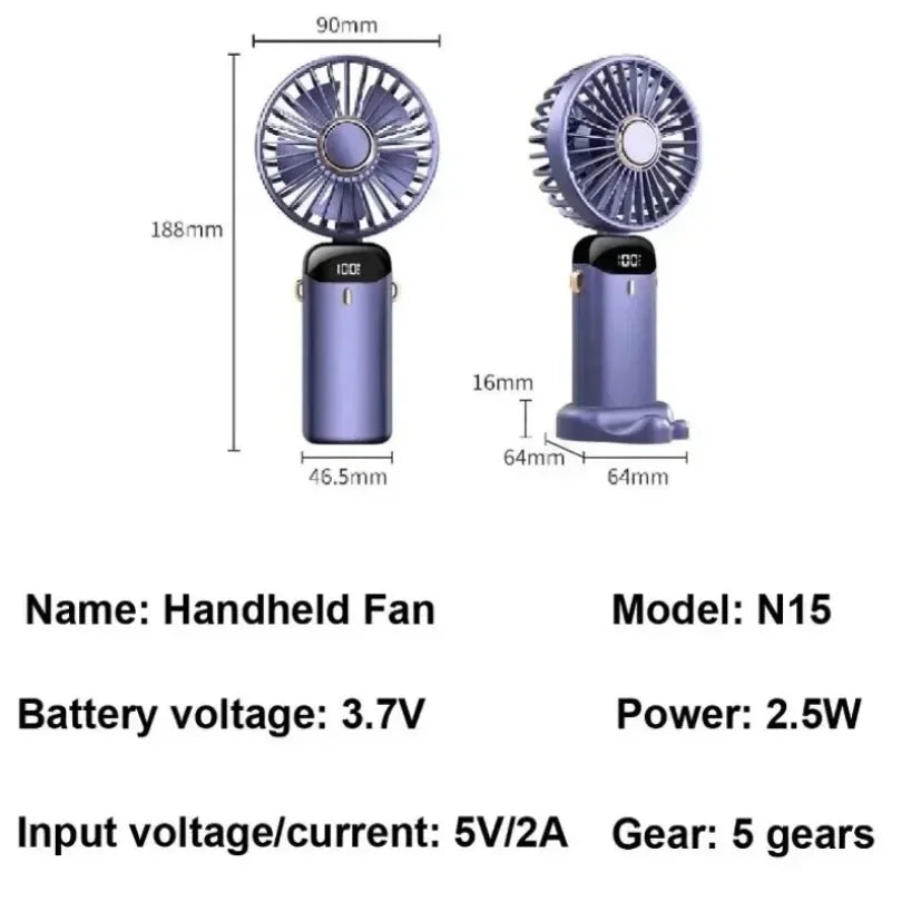 NEW Foldable Handheld Portable Fan Mini Foldable HandFan with USB Rechargeable Battery Desk Outdoor Neck Hanging 5 Speed Fan ﻿
