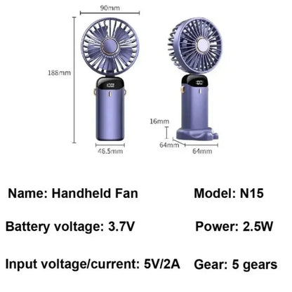 NEW Foldable Handheld Portable Fan Mini Foldable HandFan with USB Rechargeable Battery Desk Outdoor Neck Hanging 5 Speed Fan ﻿