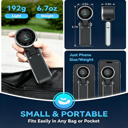 Handheld Mini Fan 5 Speed Foldable Mini Fan Portable Desk Outdoor Neck Hanging USB Rechargeable Fan Phone Stand Display Screen